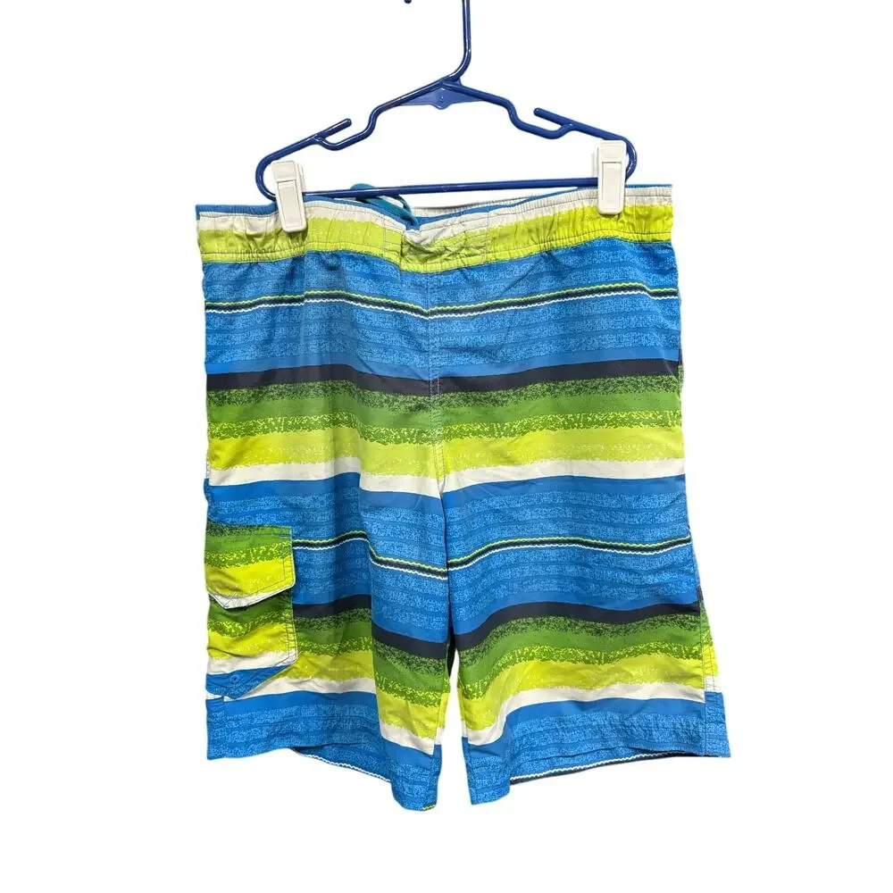 Green and Blue Striped Swim Trunks - Columbia - L (14-16)